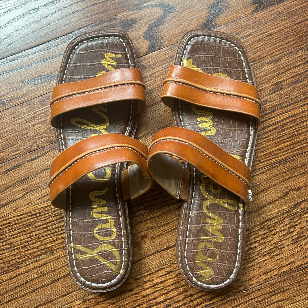 Sam Edelman Tan Brown Double-Strap Slide Sandals